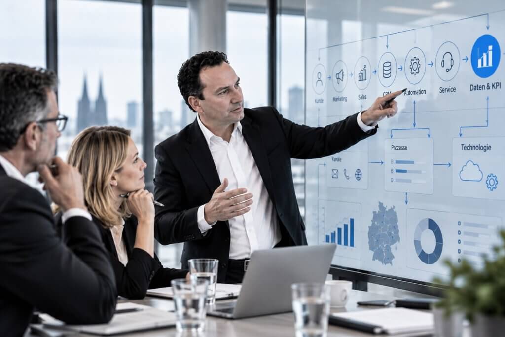 Hans J. Friedrich präsentiert eine Customer Journey von Kunde über Marketing, Sales und CRM bis Daten & KPI